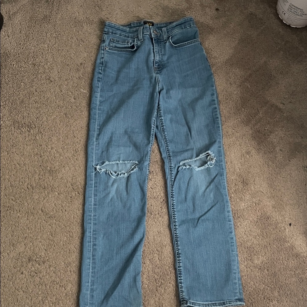 Lee Light Blue Distressed Straight Leg Jeans
